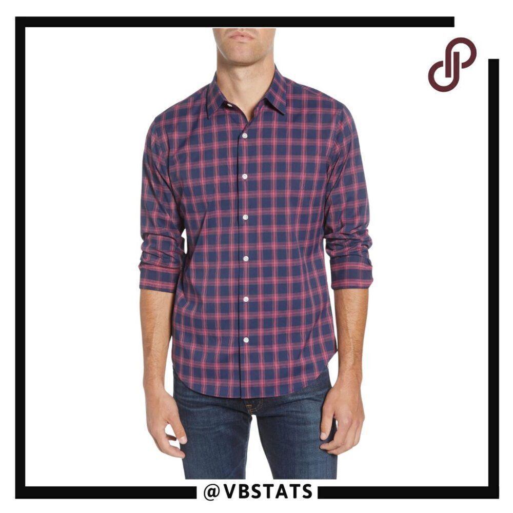 Bonobos Slim Fit Check Button-Up Performance Sport Shirt XL Slim Fit Red/Navy